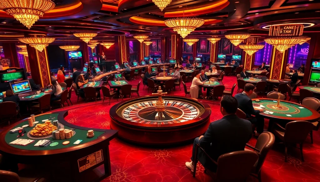 Experience the thrill of gambling at Trang chủ MM88 with players enjoying roulette and poker games.