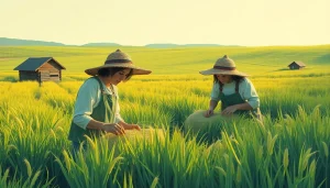 Marcadores de colmenas de colores brillantes en un campo soleado, destacando la apicultura.