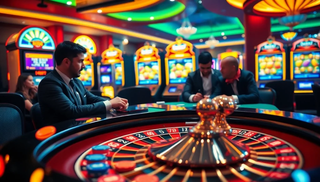 Experience the thrilling vibe of Hi88 me with players at a roulette table in a sophisticated casino setting.