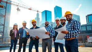 Manhattan Commercial General Contractor overseeing a busy construction site with a diverse team.