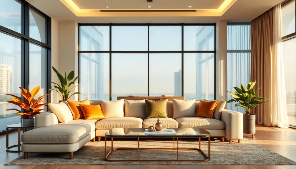 Showcase of luxury interior design dubai with elegant furnishings and natural lighting.