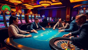 Engage in high-stakes gaming at THABET's luxurious casino, showcasing poker and roulette action.