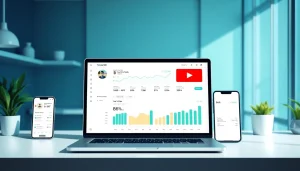 Showcasing a youtube smm panel interface with metrics for social media growth in a digital workspace.