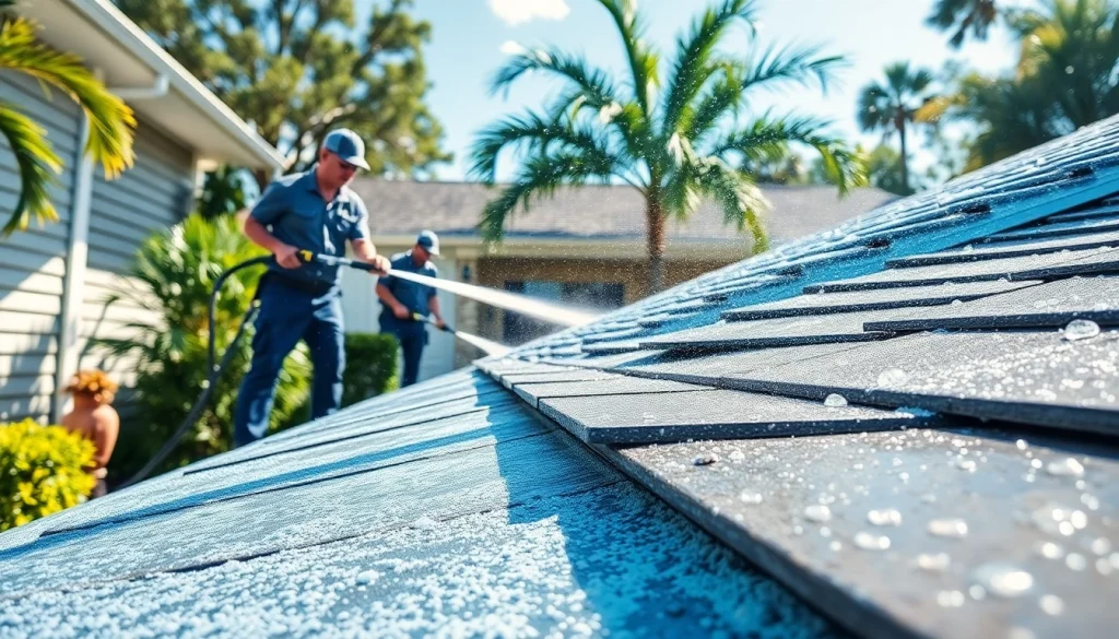 Soft wash cleaning in Kissimmee, Florida, with professionals restoring home exteriors.
