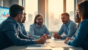 Engaging scene of a crisis management consultant guiding a team strategy session