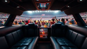 World Cup Group Transportation in a luxury limousine, showcasing plush interiors and excited fans.