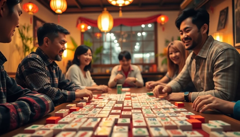Berpartisipasi dalam demo mahjong dengan suasana hangat dan bagian belakang yang menarik.