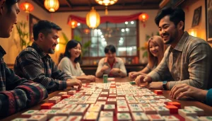 Berpartisipasi dalam demo mahjong dengan suasana hangat dan bagian belakang yang menarik.