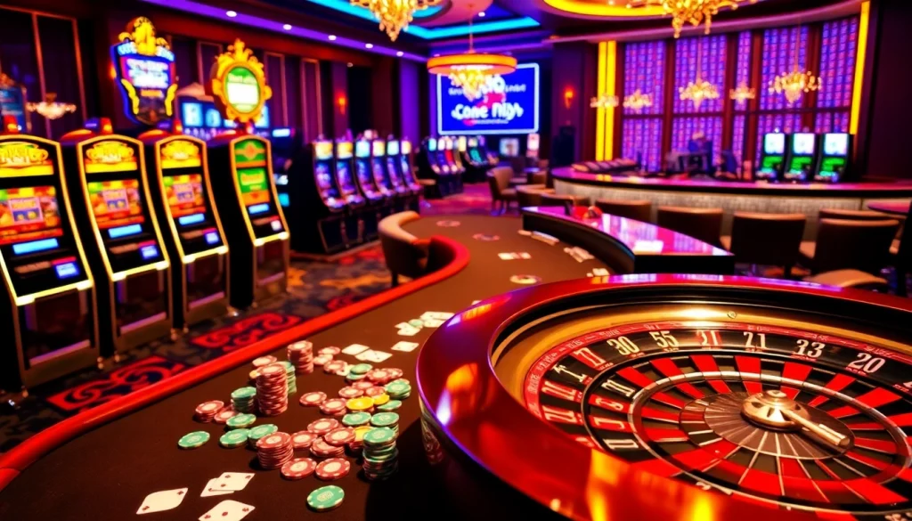 Gamblers enjoying various games at a luxurious casino featuring No hu-themed elements.