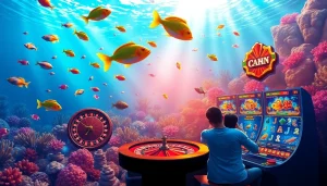 Bắn cá đổi thưởng gaming scene featuring vibrant underwater graphics and engaged players winning big.