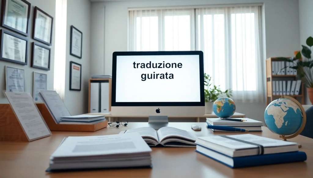 Sworn translation workspace showcasing traduzione giurata documents and certificates.