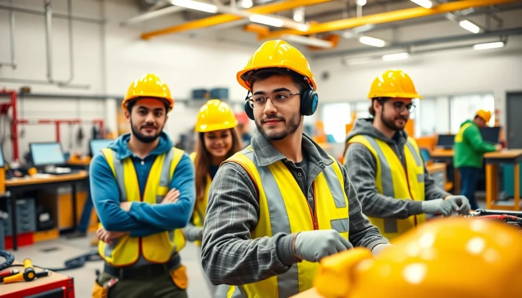 Students at construction trade schools in texas participate in hands-on training at a well-equipped workshop.
