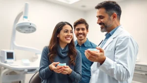 Invisalign near me in Setapak: Friendly dentist consulting with a patient in a modern dental clinic.