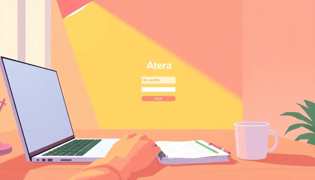Atera login interface showcasing secure sign-in process on a user's laptop.