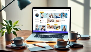 How to find paid OnlyFans pages with a laptop displaying vibrant creator profiles and “Paid Content” tabs.