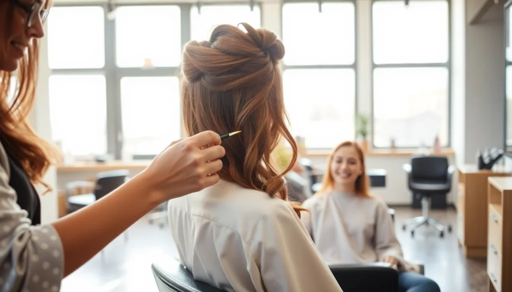 Experience expert coafat craiova with a skilled stylist creating a beautiful hairstyle.