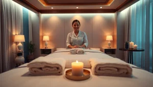 출장마사지 service in a luxurious hotel room with a calm atmosphere.