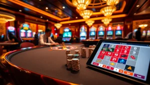 Excitement at sbobet online gambling with poker chips and an active roulette wheel.