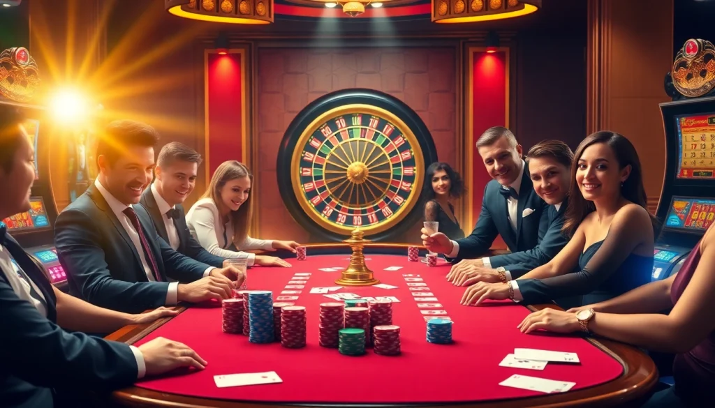 SODO Casino captures the thrill of high-stakes poker with elegant players and vibrant gaming elements.