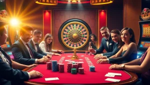 SODO Casino captures the thrill of high-stakes poker with elegant players and vibrant gaming elements.