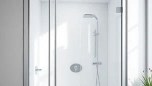 Moderne duschkabine 90x90 komplett in einem eleganten Badezimmer mit Glaselementen und chromatischen Details.