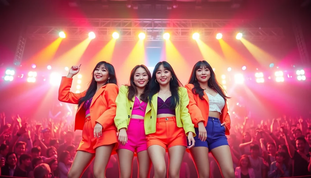 Engaging performance of blackpink members Jisoo, Jennie, Rosé, and Lisa on stage amidst vibrant lights.