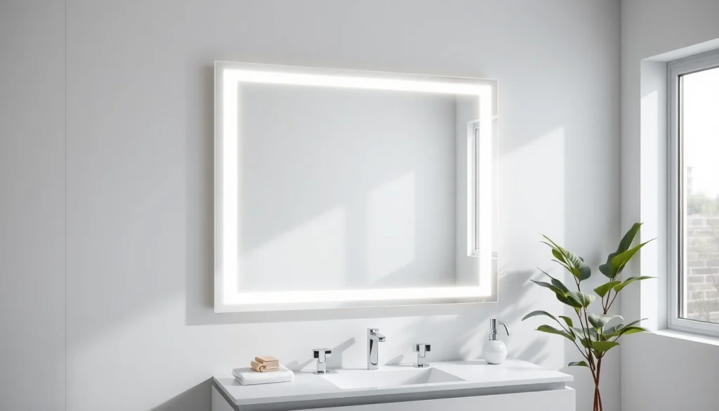 Illuminate your space with a stunning mirror with lights enhancing a modern bathroom.