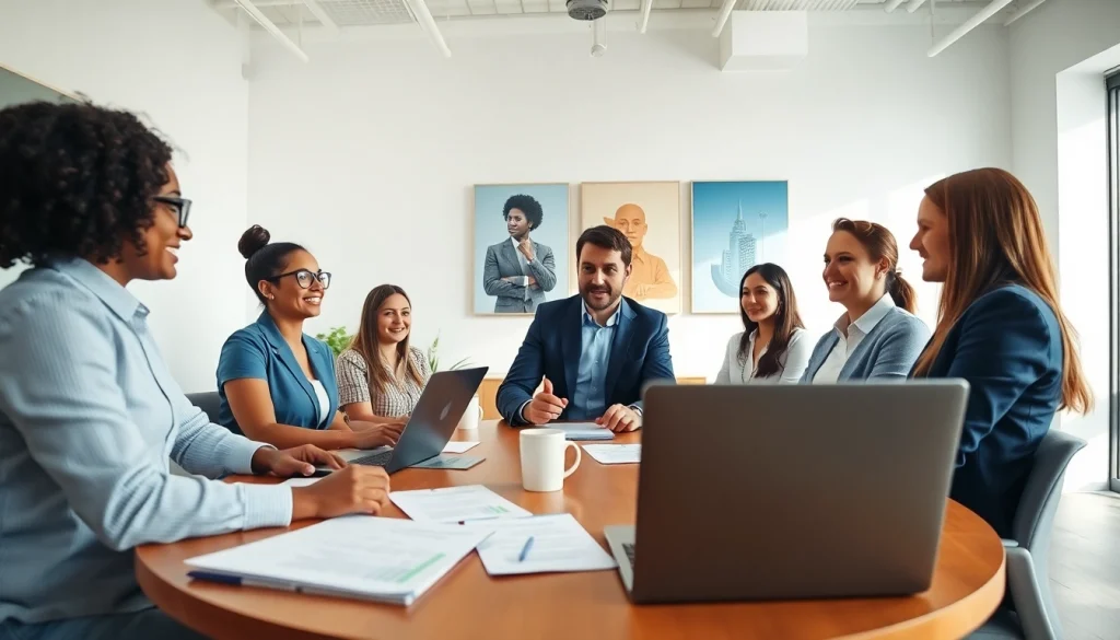 Engage diverse professionals to hire account executives effectively in a modern office.