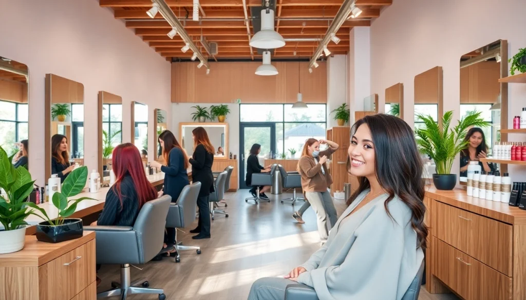 Skilled stylists at addendum salon providing vibrant hair color services in a welcoming, eco-friendly environment.