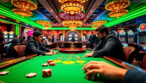 Playing high-stakes poker at Tk88 casino with vibrant chips and intense excitement.