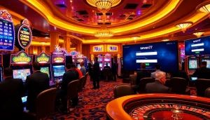Experience the thrill with seven77 login as players engage at vibrant slot machines.
