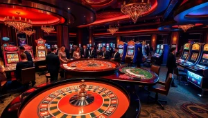 Engaging in gameplay at a luxury casino representing the hidden wiki 2026 with vibrant roulette and slot machines.