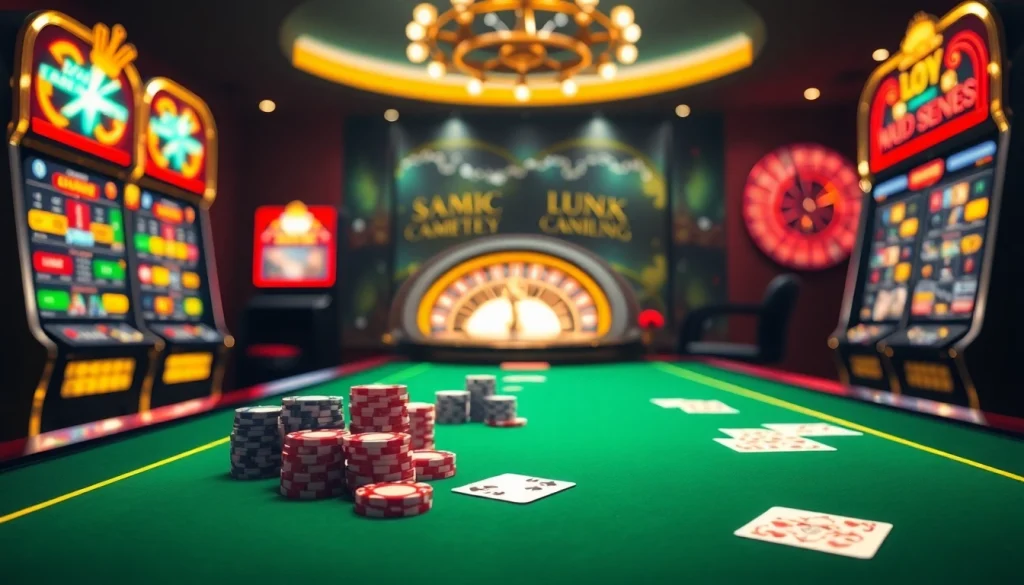 Capturing the thrill of online gambling at https://i9bett.cn.com/ with vibrant casino elements like poker chips and slot machines.