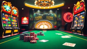 Capturing the thrill of online gambling at https://i9bett.cn.com/ with vibrant casino elements like poker chips and slot machines.