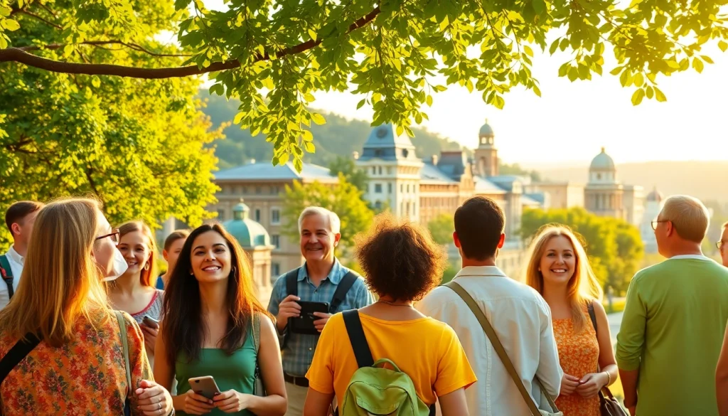 Join the enthusiastic group on unforgettable Clarksburg tours led by a charismatic guide amidst scenic views.