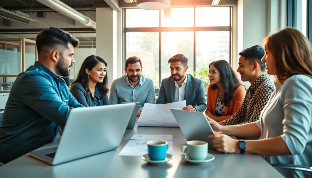 Engaging brainstorming session by agencia hubspot in a modern office environment.