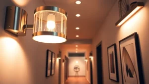 Bright hallway lighting fixtures enhancing a modern corridor's aesthetic appeal.