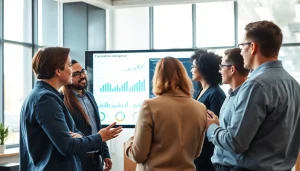 Engaged team exploring competitive intelligence faqs in a modern office, promoting strategic insights.