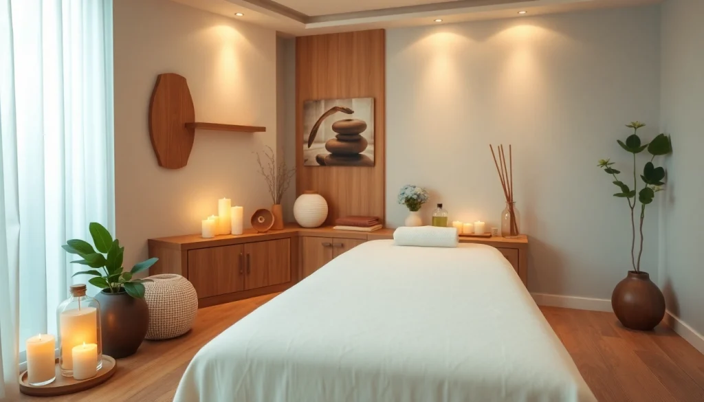 마사지 치료에 완벽한 고요한 분위기를 선보이는 편안한 마사지 치료실