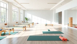 静かで居心地の良いピラティススタジオが、さまざまな機器を展示し、最適なウェルネスのための ピラティス おすすめを体現しています。