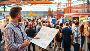Attendees networking at construction events showcasing industry innovations and collaboration.