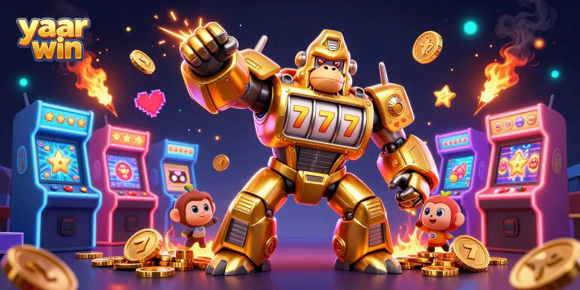 Engage with the thrilling yaar win casino experience featuring vibrant slot machine action and playful characters.