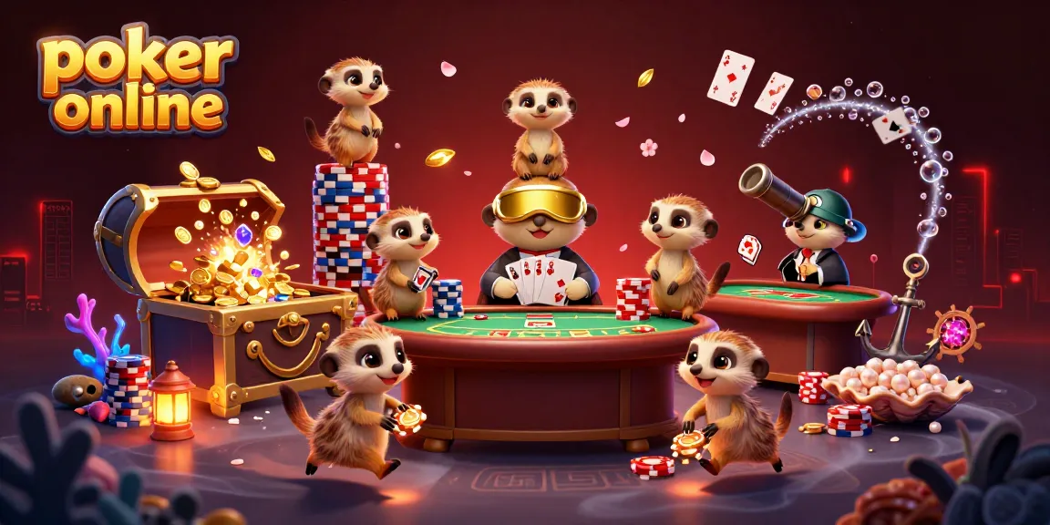 Jouez au poker en ligne avec des suricates dans un casino imaginaire, vibrant et amusant.