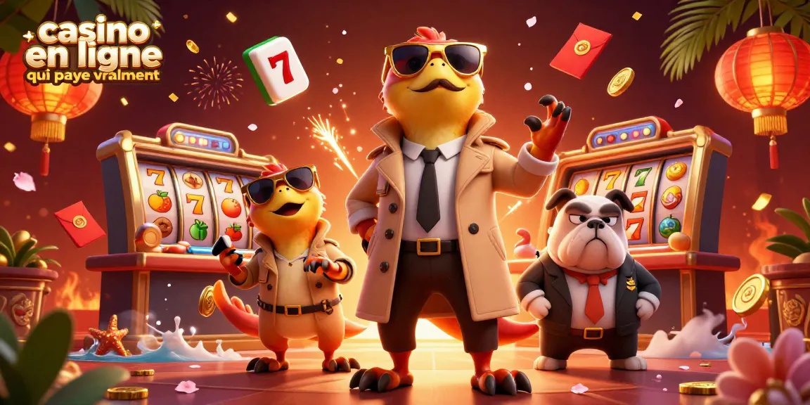 Illustration dynamique de raptors en trench coat dans un casino en ligne qui paye vraiment avec des éléments de jeu