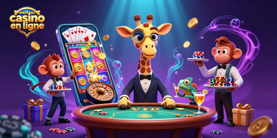 Jouez au meilleur casino en ligne avec une illustration animée de personnages et d'éléments de jeu captivants.