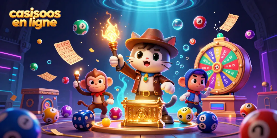 Illustrez votre aventure dans les casinos en ligne avec des symboles de loterie colorés et une ambiance dynamique.