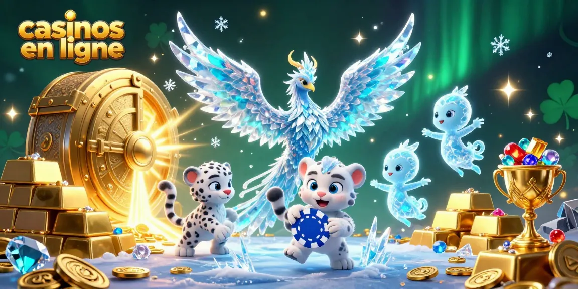 Casinos en ligne : Admirez un phénix de glace avec des esprits lumineux dans un décor féérique.