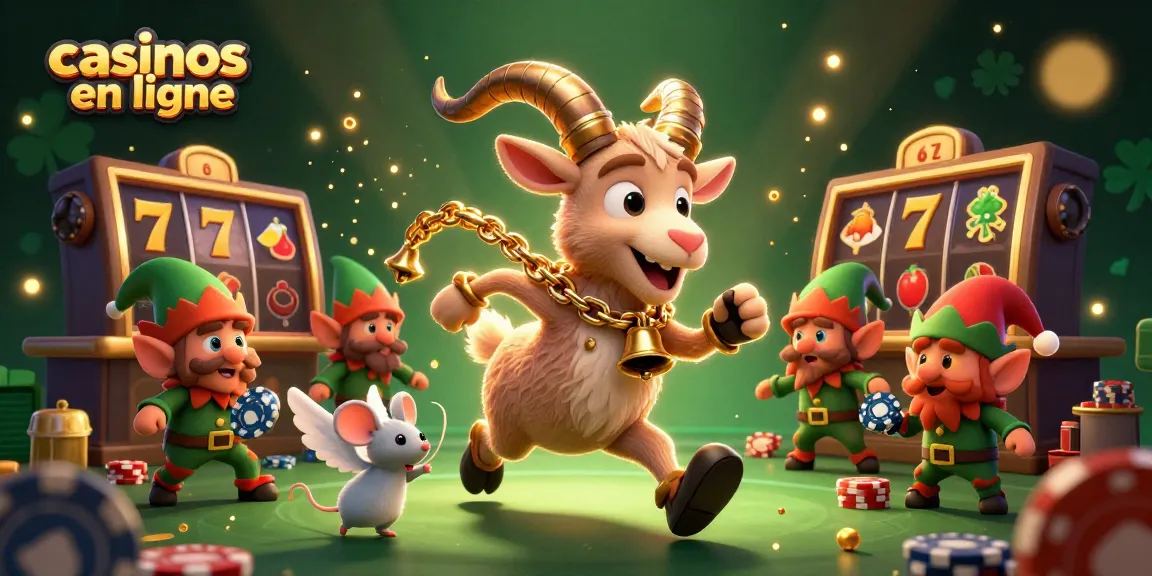 Casinos en ligne : Illustration festive d'un casino animé avec Krampus, une souris et des elfes joueurs